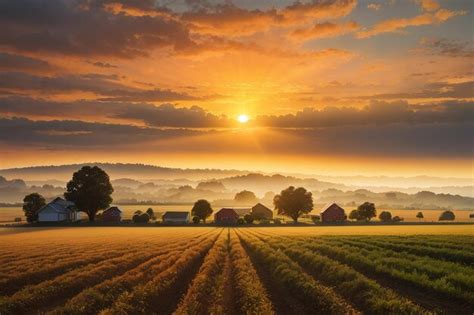 Premium Photo | Sunrise over farmland