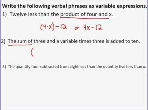 Write An Algebraic Expression For Each Verbal Expression