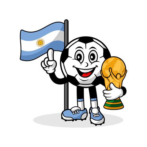 Mascot Cartoon Football Argentina Flag With Trophy World Winner