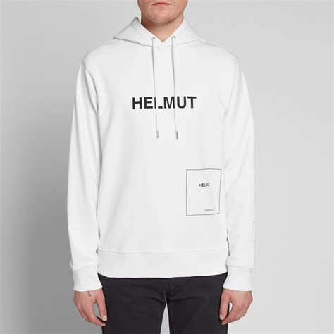 Helmut Lang Logo Popover Hoody White And Black End