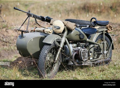 Soviet Military Motorcycle Of The Red Army During The 40 Off