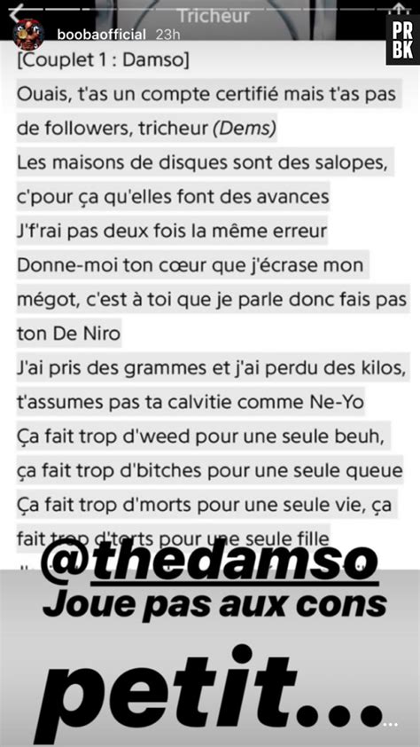 Booba clashé par Damso dans son feat avec Nekfeu Il insulte