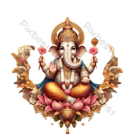 A Cute Ganpati Lord With Flowers Icon Image PNG Images | PSD Free ...