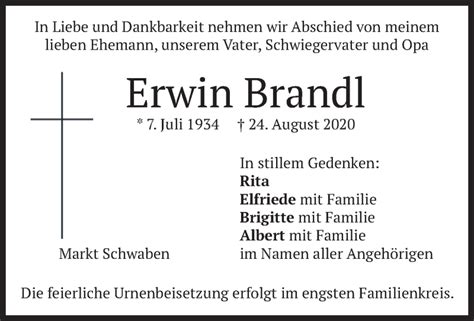 Traueranzeigen Von Erwin Brandl Trauer Merkur De