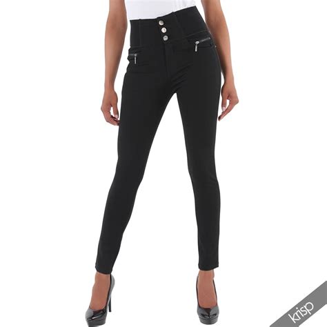 Damen Stretch Hose Mit Hohem Bund Jeggings Leggings Slim Skinny Jeans