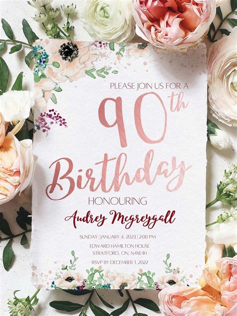 Printable 90th Birthday Invitations Editable Diy 90th Etsy Canada