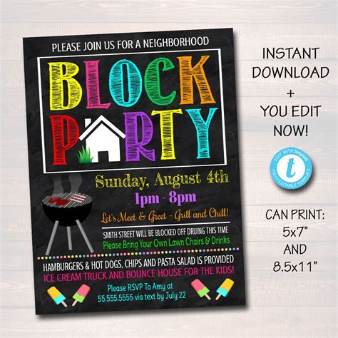 Editable Neighborhood Block Party Invite Printable Etsy Block Party