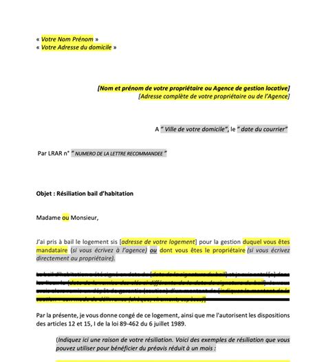 Lettre de résiliation de bail location Mon avocat en ligne