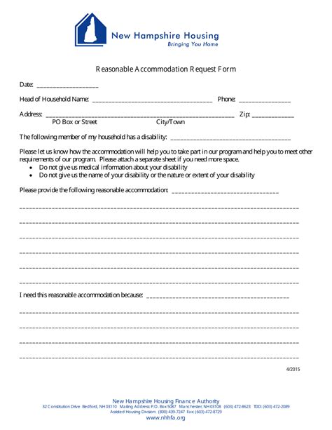 Reasonable Accommodation Request Form New Hampshire Housing Finance