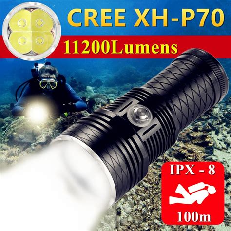 4 XHP70 Professional LED Diving Flashlight Underwater 100M Dive Video