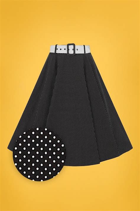 50s Clair Mini Polka Dot Swing Skirt In Black And White