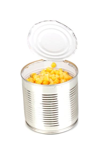 Premium Photo Open Tin Can Of Corn Isolated On White