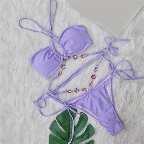 Holiday Deals Kttectoa Lace Up Halter Shining Triangle Bikini Sets Women S Bikini Swimsuits