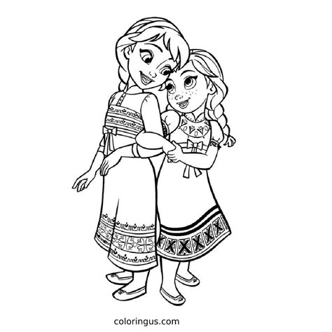 Little Elsa And Anna Coloring Page