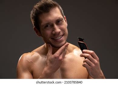 Portrait Attractive Fit Cheerful Nude Guy Stock Photo 1938398149