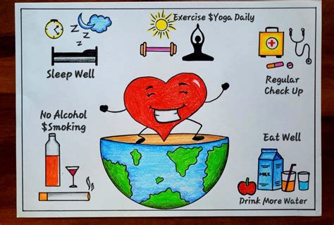 Health Day Drawing | World Health Day Poster Easy for kids | Stay Healthy Stay Safe Poster idea