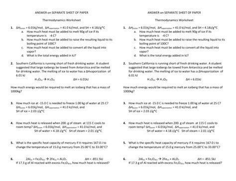 Laws Of Thermodynamics Worksheet Pdf