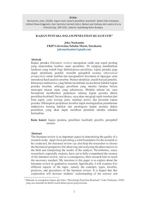 PDF KAJIAN PUSTAKA DALAM PENELITIAN KUALITATIF1 Penelitian