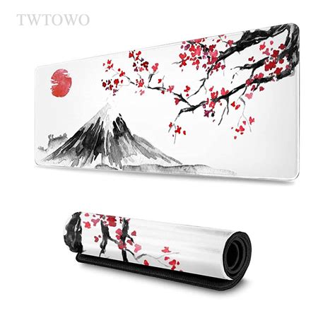 Japanese Style Mount Fuji Cherry Blossom Bird Sakura Mouse Pad Gamer XL