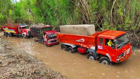 Lewat Banjir Mobil Truk Tronton Oleng Dump Truck Hino Ud Quester