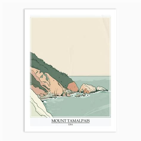 Mount Tamalpais Usa Color Line Drawing 3 Poster Art Print By Pixel