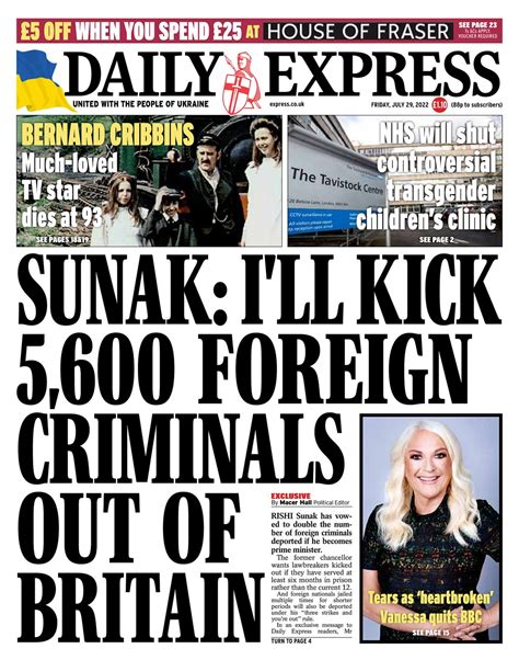 Daily Express Front Page 29th Of July 2022 Tomorrows Papers Today