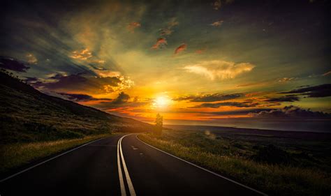 sunset, road, nature, hd, 4k, 5k, 8k HD Wallpaper