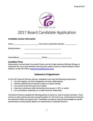 Fillable Online Foodcoop Candidate Application Form Port Townsend