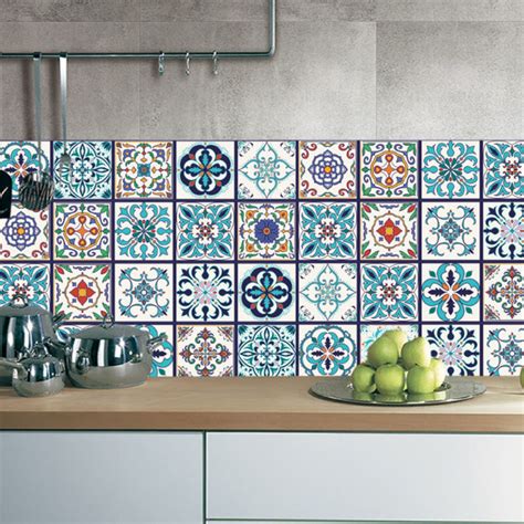 20x100cm Retro Morocco Style Flower Tiles Wall Sticker Kitchen Bathroom