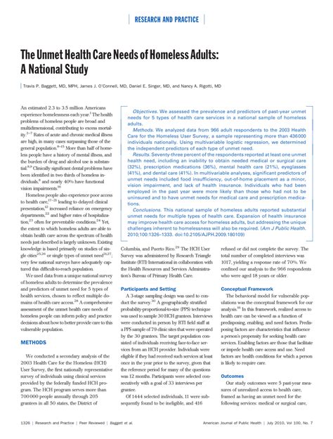 PDF The Unmet Health Care Needs Of Homeless Adults A National Study