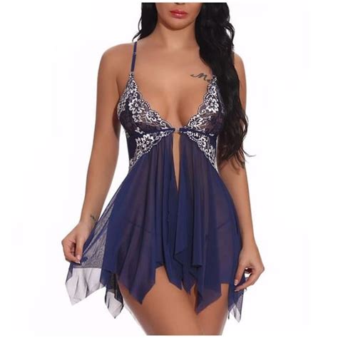 Lingerie Pour Femmes Fermeture Avant Babydoll Dentelle Col V Maille