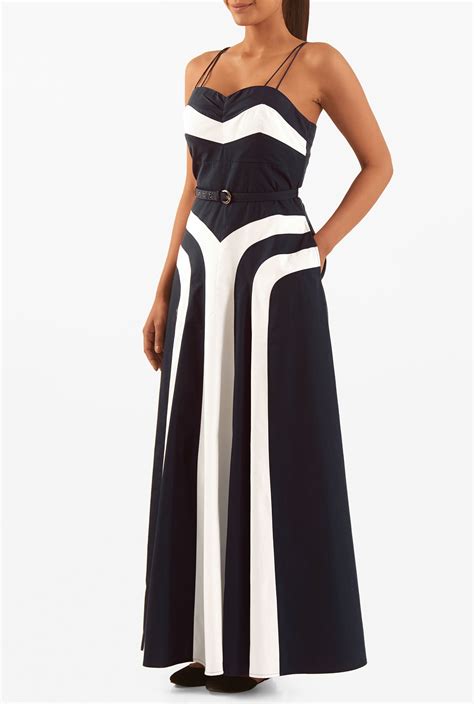 Shop Wave Banded Stripe Cotton Poplin Maxi Dress Eshakti