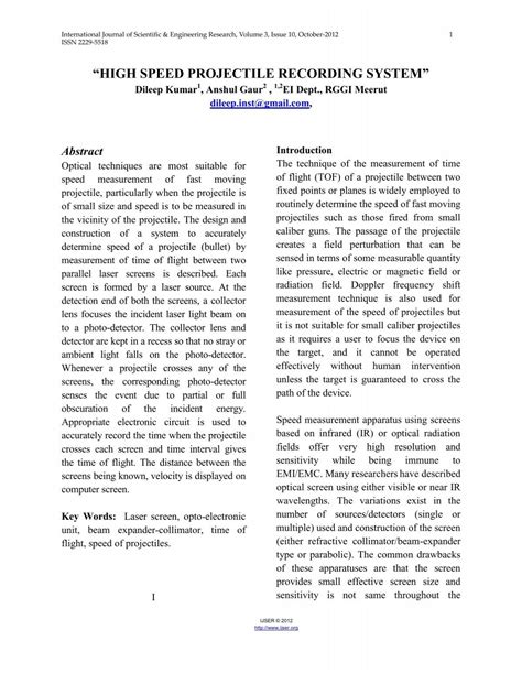 high speed projectile recording system - International Journal of