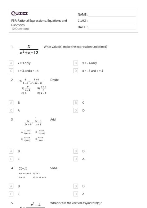 50 Rational Expressions Equations And Functions Worksheets For Worksheets Library