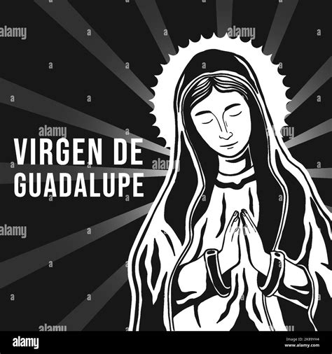 Ilustración Dibujada A Mano De La Virgen De Guadalupe En Blanco Negro