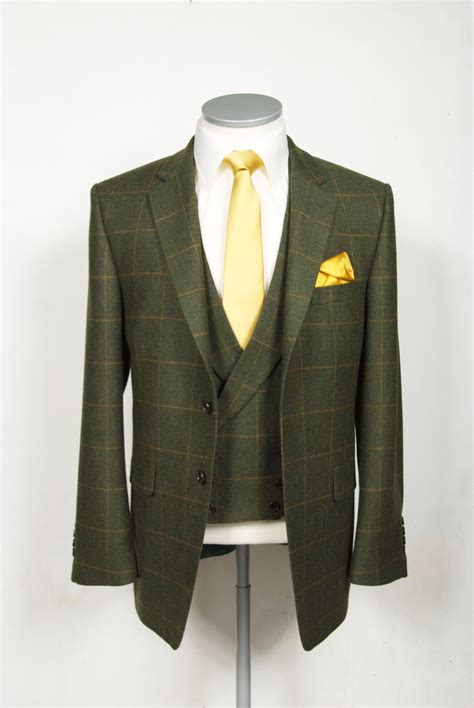 English Tweed Green Gold Check Vintage Wedding Suit Tweed Wedding