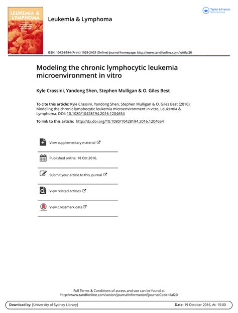 Pdf Modeling The Chronic Lymphocytic Leukemia Microenvironment In Vitro