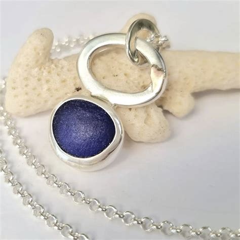 Rare Cobalt Blue Seaglass Pendant Gold Heart Seaglass Jewellery