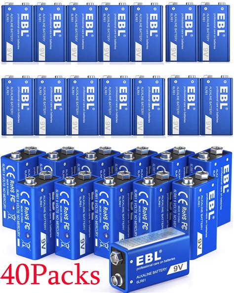 EBL 40Pack 9V 6LR61 9 Volt Alkaline Batteries Cells Bulk Long Lasting