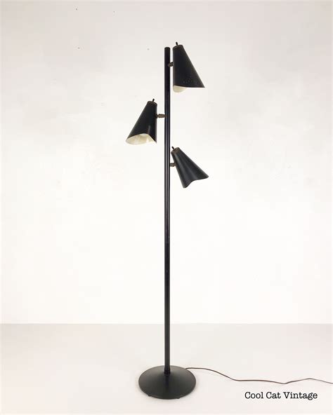 Black Metal Mid Century Floor Lamp With 3 Individual Lights Circa