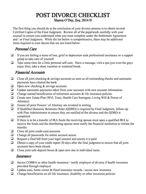 Fillable Online Post Divorce Checklist Fax Email Print Pdffiller