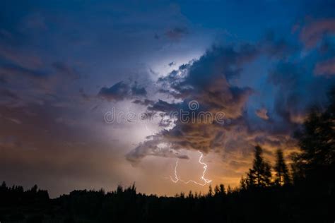 Lightning Strike Over The Forest Stock Image Image Of Thunder