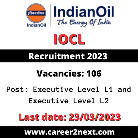 Iocl Recruitment 2023 106 Executive Posts Career2next