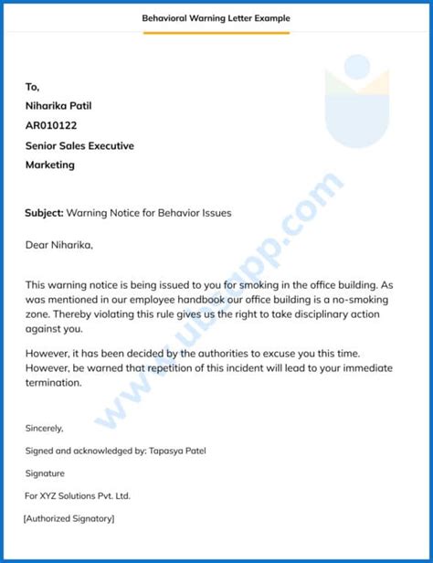 Behavioral Warning Letter Format Definition And Example