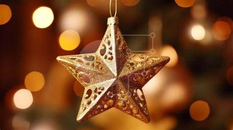 Golden Star Ornament On Christmas Tree Stock Photo Creative Fabrica