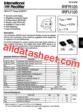 IRFU120 Datasheet PDF International Rectifier