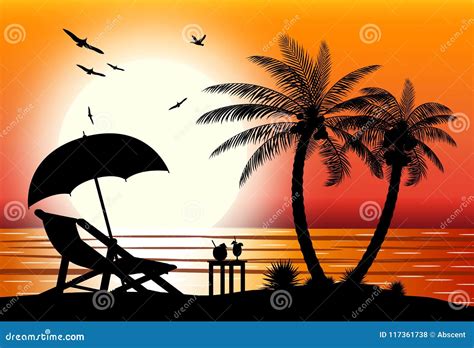 Silhouette Of Beach Stock Vector Illustration Of Horizon 117361738