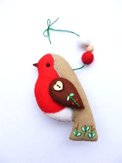 Felt PDF Sewing Pattern Felt Robin With Embroidered Details Christmas