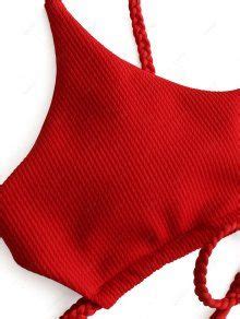 Off Zaful Ribbed Braided Cut Out Bikini Set In Red Zaful