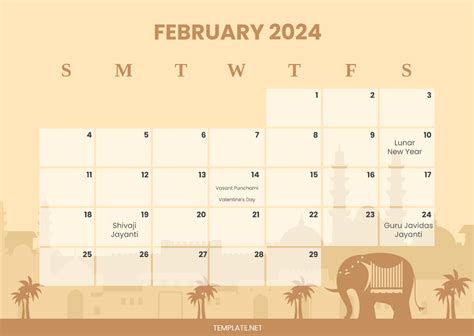 Free February 2024 Calendar with Holidays India Template - Edit Online ...